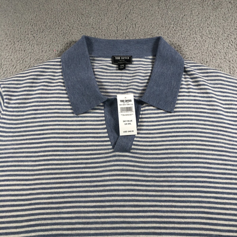 Todd Snyder Shirt Mens 2XL XXL Sky Blue Montauk Stripe Premium Cashmere Polo